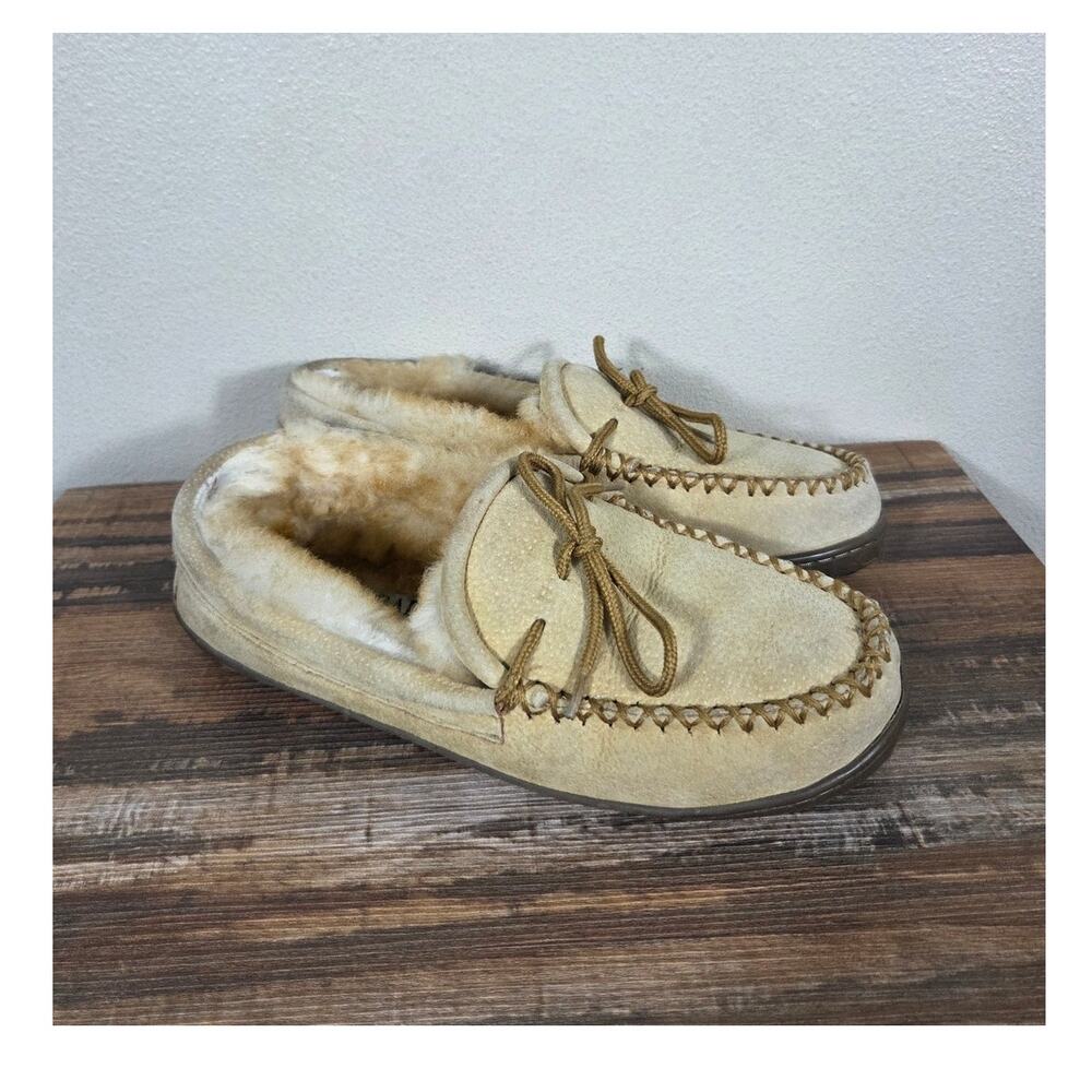 Redhead Brand Co Men's Tan Leather Cozy Moccasin Slippers Size 8